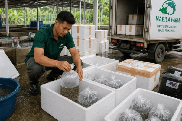 proses packing dan kirim bibit ikan